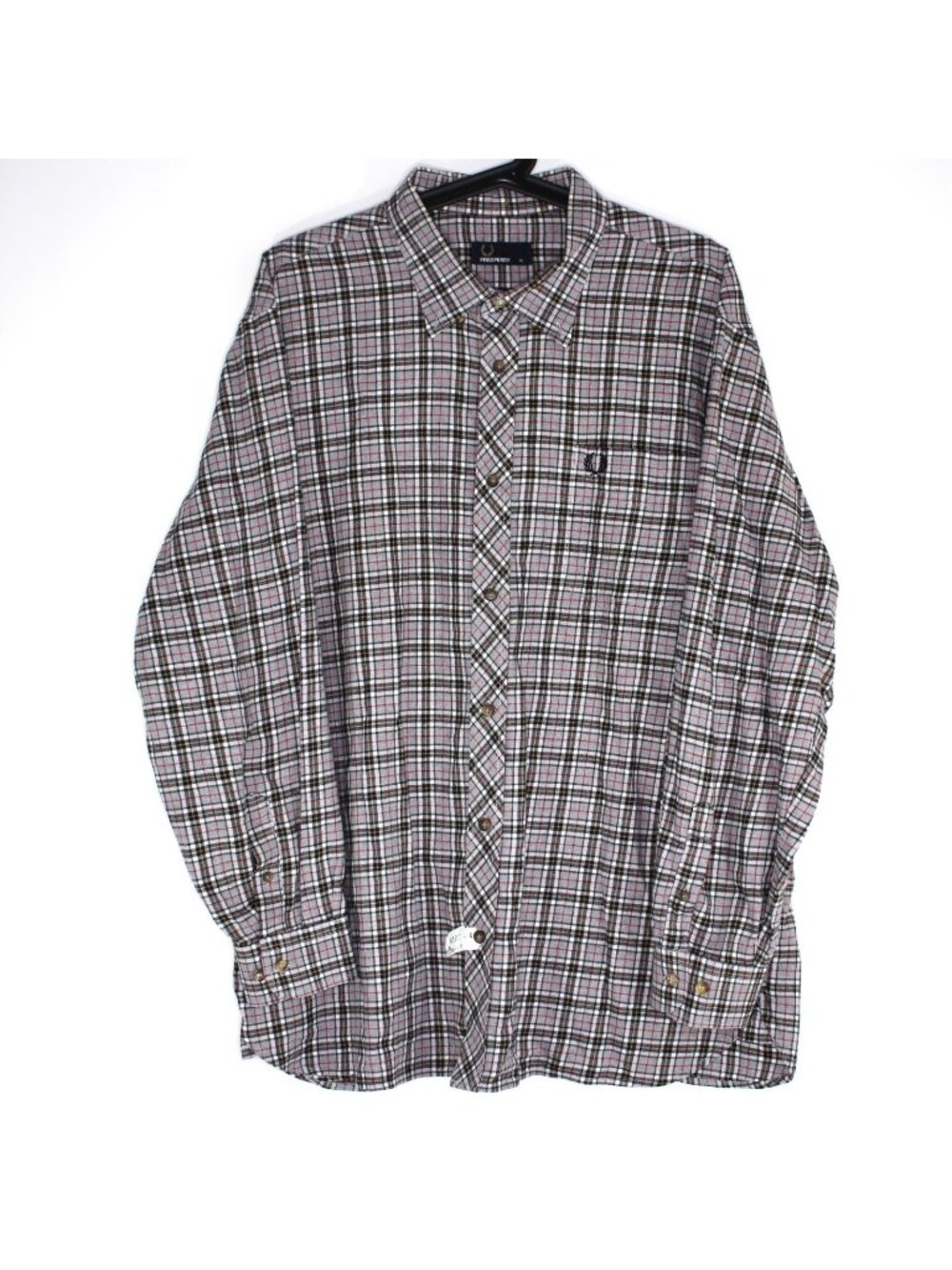 Fred Perry Mens XL Plaid Embroidered Logo Button Up Shirt Z7
